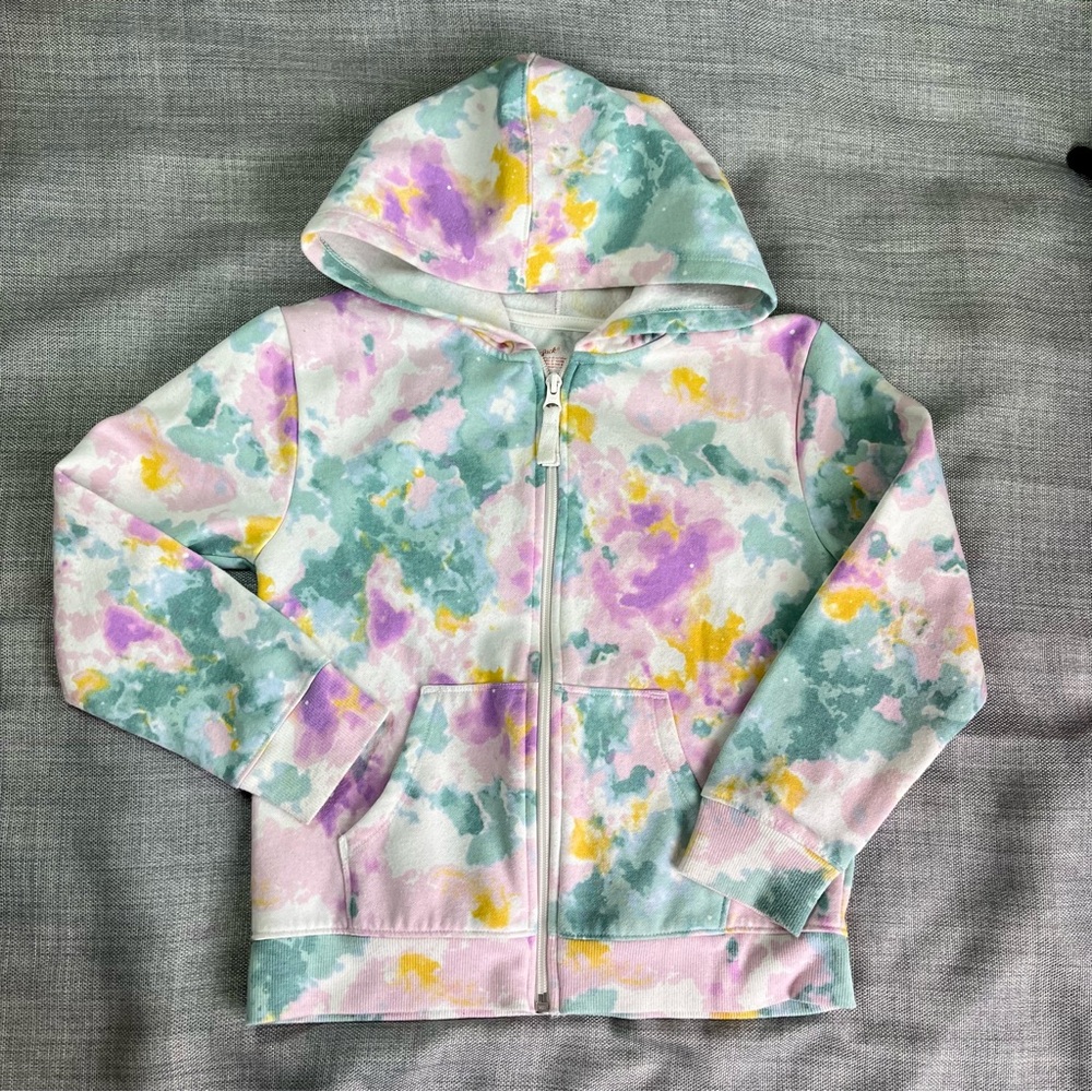 Cat & Jack Tie Dye Hoodie Girls Medium Size 8 Pink Purple Green Full Front Zip